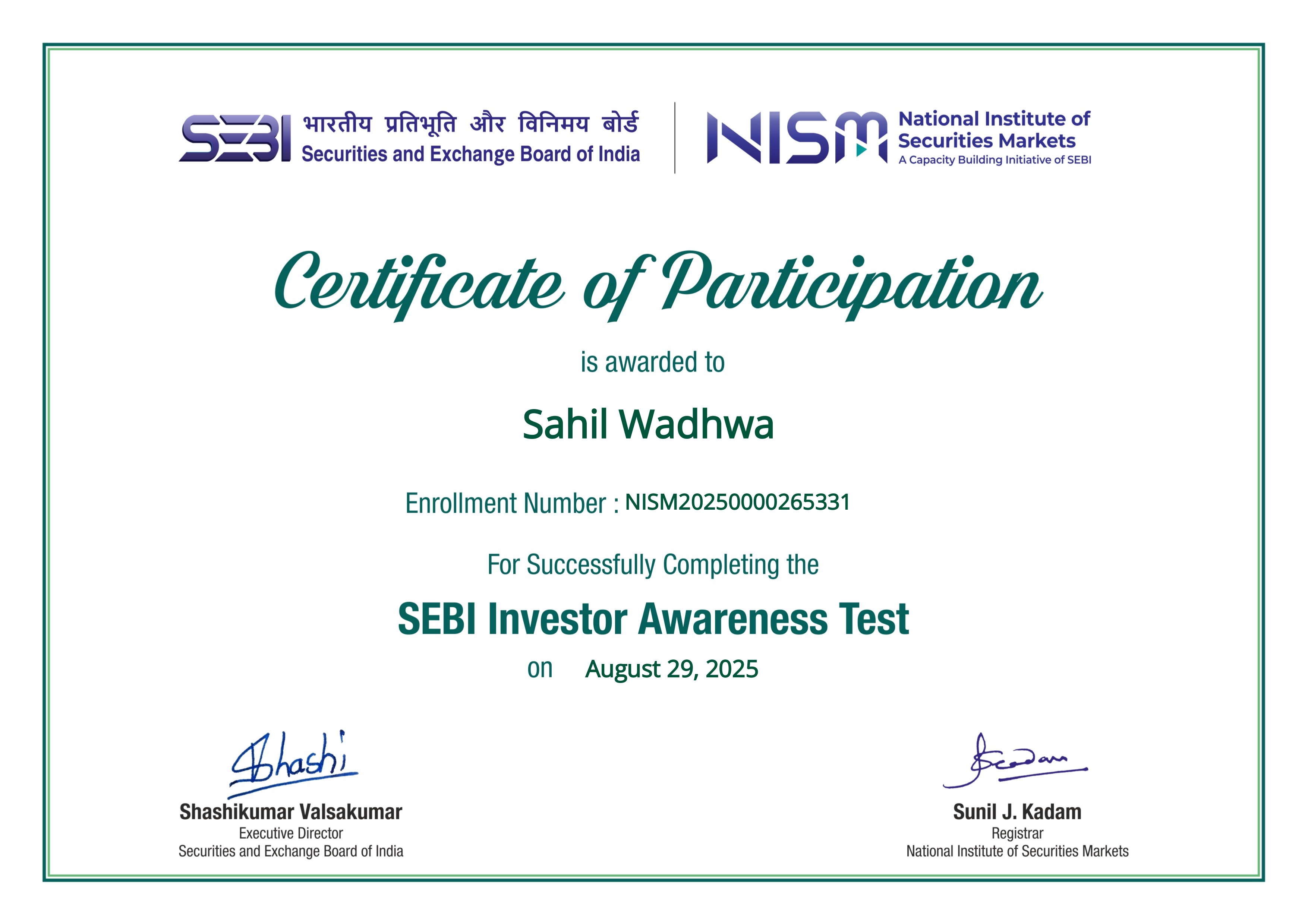SEBI Certificate